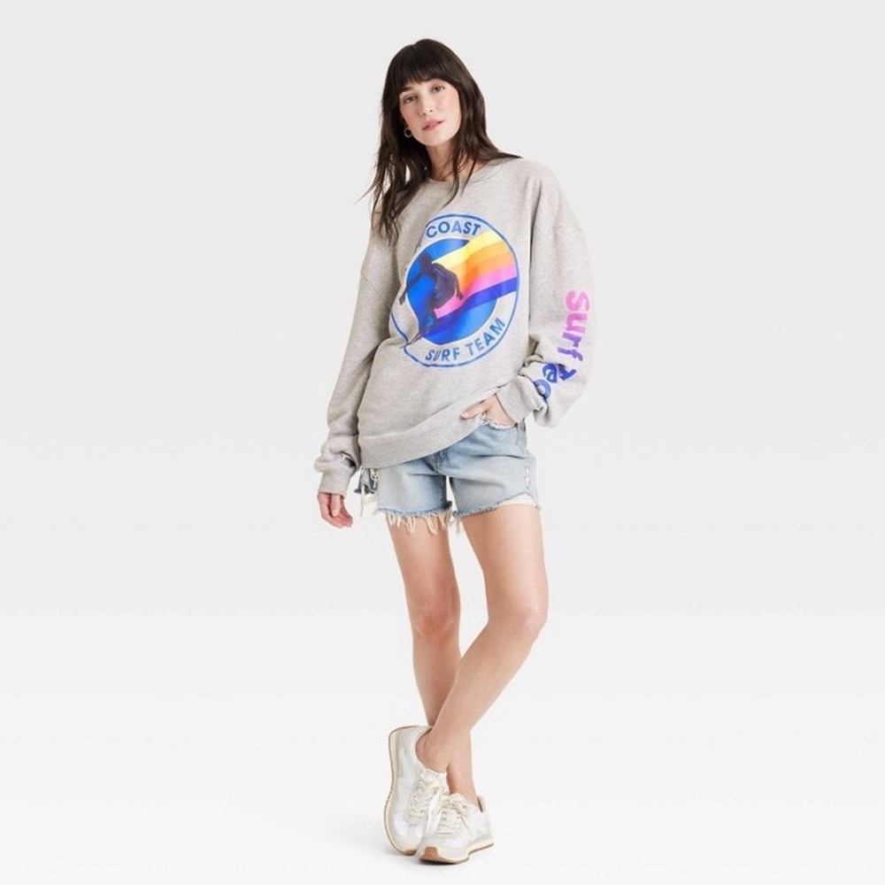 Grayson Threads Gray Multi Graphic West Coast Surf Team Sweatshirt NWOT - Picture 4 of 10